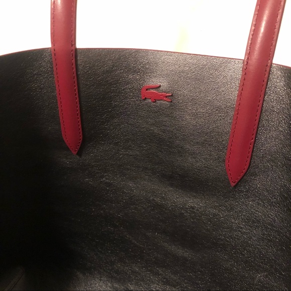 Lacoste Red/Charcoal Reversible Leather Tote Bag - Picture 3 of 6